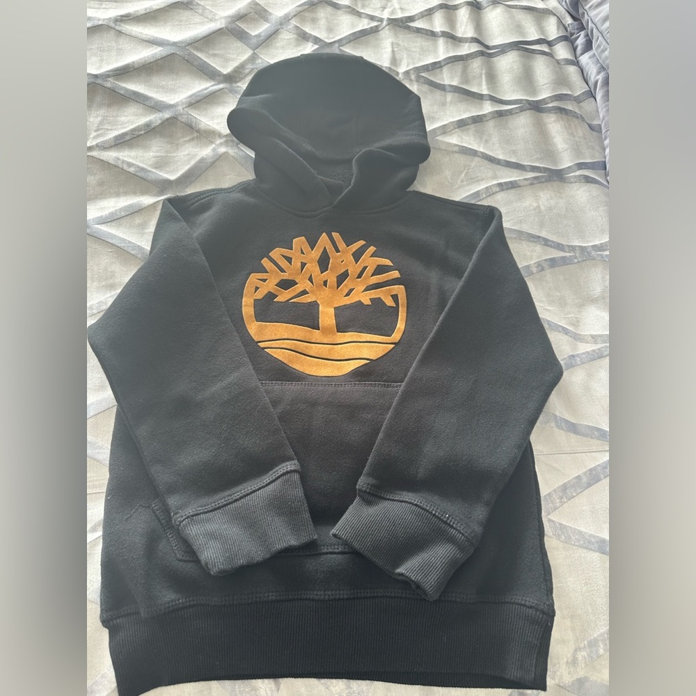 Youth Timberland Black Hoodie with Gold Logo, Size: S (8)